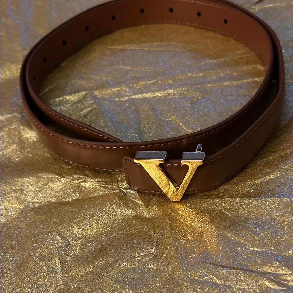 Brown Faux Leather  belt with Gold Buckle